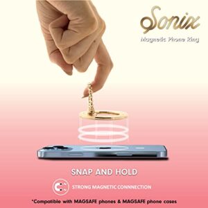 Sonix Magnetic Phone Ring Holder with Finger Ring and Phone Stand for iPhone 15, 14, 13, 12 Series Magsafe Cases (Gold/Clear)