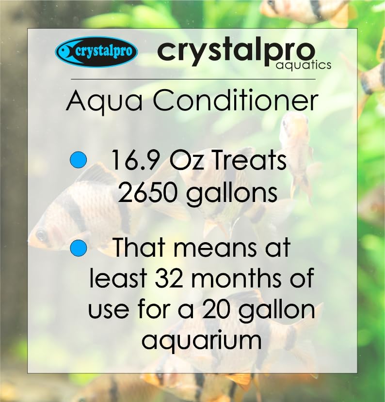 Crystalpro Aqua Conditioner 16.9 Oz - Treats 2650 Gallons Neutralizes Chlorine Ammonia In Tap Water - Additional Minerals To Reduce Stress - For All Aquariums Water Conditioner for Freshwater Aquarium