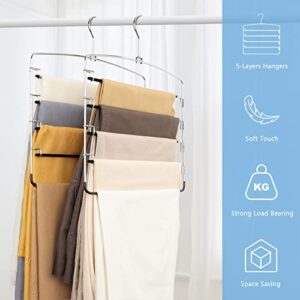 Hangers Space Saving Pants Hanger 2 Packs Non-Slip Stainless Steel Velvet Clothes Hanger, Pant Hangers Space Saving Trousers Scarves Ties Hanger Closet Storage Organizer