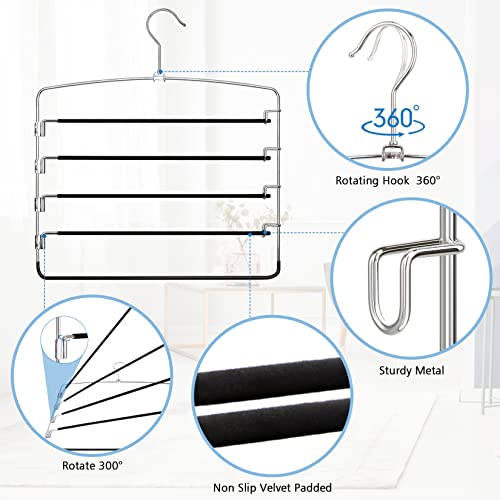 Hangers Space Saving Pants Hanger 2 Packs Non-Slip Stainless Steel Velvet Clothes Hanger, Pant Hangers Space Saving Trousers Scarves Ties Hanger Closet Storage Organizer