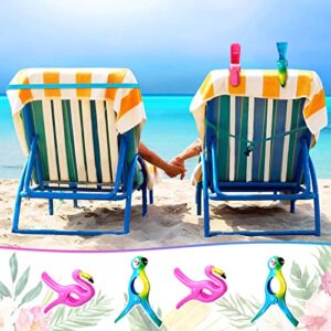 6 Pcs Beach Towel Accessories, Flamingo Beach Towel Clip Parrot Towel Holder Clothes Pegs, Beach Towel Bands Jumbo Size for Clothes Quilt Blanket Home Patio Pool Chair