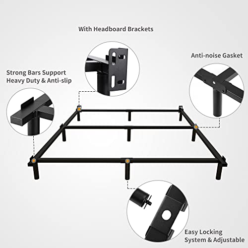 LIJQCI King Size Bed Frame, 7 in Metal King-Size Bed-Frame for Box Spring Foundation, Heavy Duty Bed Frame King Platform Easy Assembly, Noise Free, Black