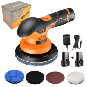 aiment cordless car buffer polisher, 6 inch 5000rpm cordless buffer with 2pcs 12v 2.0ah rechargeable battery, 6 variable speed, buffer polisher kit for car detailing/car scratch repairing