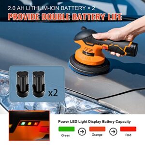 Aiment Cordless Car Buffer Polisher, 6 Inch 5000RPM Cordless Buffer with 2pcs 12V 2.0Ah Rechargeable Battery, 6 Variable Speed, Buffer Polisher Kit for Car Detailing/Car Scratch Repairing