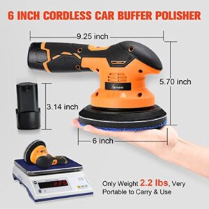 Aiment Cordless Car Buffer Polisher, 6 Inch 5000RPM Cordless Buffer with 2pcs 12V 2.0Ah Rechargeable Battery, 6 Variable Speed, Buffer Polisher Kit for Car Detailing/Car Scratch Repairing