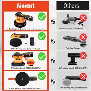 Aiment Cordless Car Buffer Polisher, 6 Inch 5000RPM Cordless Buffer with 2pcs 12V 2.0Ah Rechargeable Battery, 6 Variable Speed, Buffer Polisher Kit for Car Detailing/Car Scratch Repairing