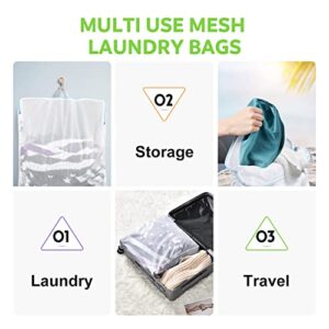 OTraki 2 Pack Mesh Laundry Bags with Handle 16 x 20 inch Side Widening Delicate Bag for Washing Machine Large Opening Zippered Wash Bag for Coat Sweater Lingerie Sock Travel Dorm Organizer