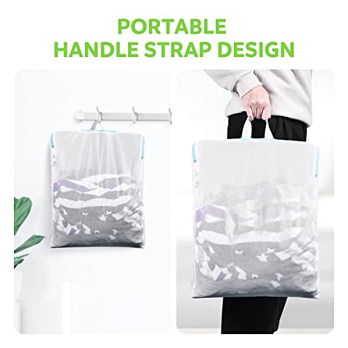 OTraki 2 Pack Mesh Laundry Bags with Handle 16 x 20 inch Side Widening Delicate Bag for Washing Machine Large Opening Zippered Wash Bag for Coat Sweater Lingerie Sock Travel Dorm Organizer