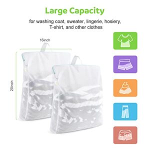 OTraki 2 Pack Mesh Laundry Bags with Handle 16 x 20 inch Side Widening Delicate Bag for Washing Machine Large Opening Zippered Wash Bag for Coat Sweater Lingerie Sock Travel Dorm Organizer