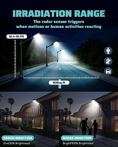 Lovus 6000LM Outdoor Solar LED Street Lights Dusk to Dawn with Radar Sensor for Parking Lot, Yard, Garage, Patio