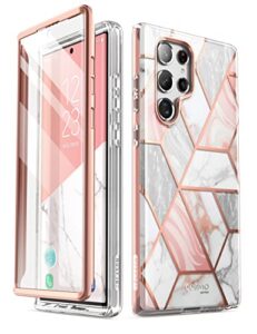 i-blason cosmo series for samsung galaxy s22 ultra 5g case (2022 release), slim stylish protective case with built-in screen protector (marble)
