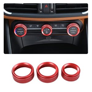 car ac knob trim air conditioner audio cover rotary decoration ring sticker decal fit for alfa romeo giulia stelvio 2017 to 2019 car accessories (red)