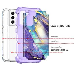 Rancase for Galaxy S21 FE 5G Case,Three Layer Heavy Duty Shockproof Protection Hard Plastic Bumper +Soft Silicone Rubber Protective Case for Samsung Galaxy S21 FE 5G,Purple