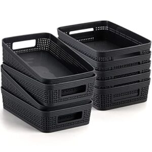 frcctre 9 pack plastic storage baskets, small plastic woven storage basket with handles, stackable desktop organizer bins for home, kitchen, pantry, office, school, classroom, 9.75"lx6.4"wx2.4"h