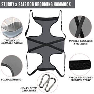 Dog Cat Pet Grooming Hammock Nail Trimming Kit, Dog Hanging Harness Cat Restraint for Nail Clipping, Dog Grooming Sling Hanger Set Supplies with Nail Clipper,Dog Muzzle,Nail File,Metal Comb (Grey-XS)