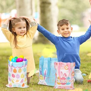 Whaline 3Pcs Easter Tote Bags Large Easter Egg Bunny Printed Canvas Bags with Handles Reusable Grocery Shopping Bags Multicolor Gift Goodie Bags for Easter Egg Hunt Easter Basket Party Favor Supplies