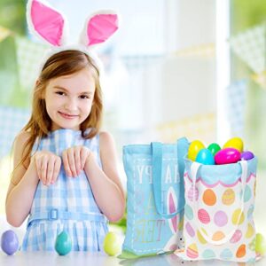 Whaline 3Pcs Easter Tote Bags Large Easter Egg Bunny Printed Canvas Bags with Handles Reusable Grocery Shopping Bags Multicolor Gift Goodie Bags for Easter Egg Hunt Easter Basket Party Favor Supplies