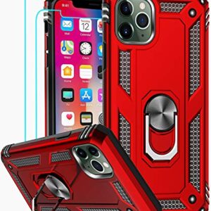 LeYi Compatible with iPhone 11 Pro Phone Case with [2Pack] Tempered Glass Screen Protector, [Military-Grade] Protective Phone Cover Case with Magnetic Ring Kickstand for iPhone 11 Pro 5.8 inch, Red