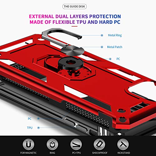 LeYi Compatible with iPhone 11 Pro Phone Case with [2Pack] Tempered Glass Screen Protector, [Military-Grade] Protective Phone Cover Case with Magnetic Ring Kickstand for iPhone 11 Pro 5.8 inch, Red