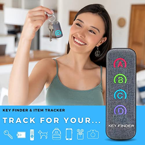 Key Finder: EIRIX Wireless Item Locator with 80dB Loud Sound and 131ft Working Range, New Fabric Slim Key Tracker for Finding Key, Remote, Pet and Wallet 1 Transmitter + 4 Receivers