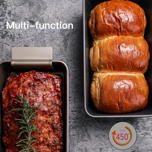 HONGBAKE Meatloaf Pan with Drain Tray, 9 x 5 Inches Loaf Pans with Insert, Nonstick Meat Loaf for Baking, Reduce the Fat and Kick Up the Flavor, Grey