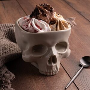 human skull bowl for eating - food safe skeleton head pasta bowl – portable cereal chalice - home bar candy server & punch dispenser - retro gothic tabletop ornament – goth dining table centerpiece