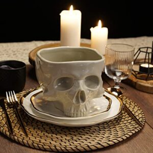 Human Skull Bowl for Eating - Food Safe Skeleton Head Pasta Bowl – Portable Cereal Chalice - Home Bar Candy Server & Punch Dispenser - Retro Gothic Tabletop Ornament – Goth Dining Table Centerpiece