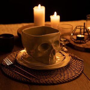 Human Skull Bowl for Eating - Food Safe Skeleton Head Pasta Bowl – Portable Cereal Chalice - Home Bar Candy Server & Punch Dispenser - Retro Gothic Tabletop Ornament – Goth Dining Table Centerpiece