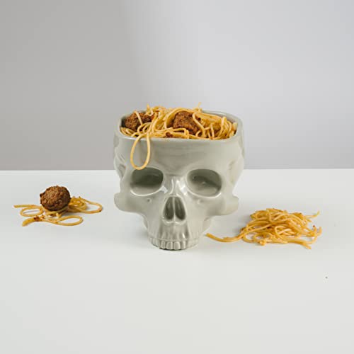 Human Skull Bowl for Eating - Food Safe Skeleton Head Pasta Bowl – Portable Cereal Chalice - Home Bar Candy Server & Punch Dispenser - Retro Gothic Tabletop Ornament – Goth Dining Table Centerpiece