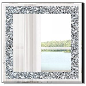 qmdecor crystal crush diamond sparkly square silver mirror for wall decoration 20x20x1 inch wall hang frameless bling stylish gorgeous glam mirror vanity home decor.