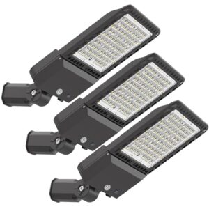 3 pack 300w led parking lot lights adjustable slip fitter, 5000k 39000lm (135lm/w) outdoor street lighting with dusk to dawn photocell, ip65 waterproof shoebox pole light for stadium sports