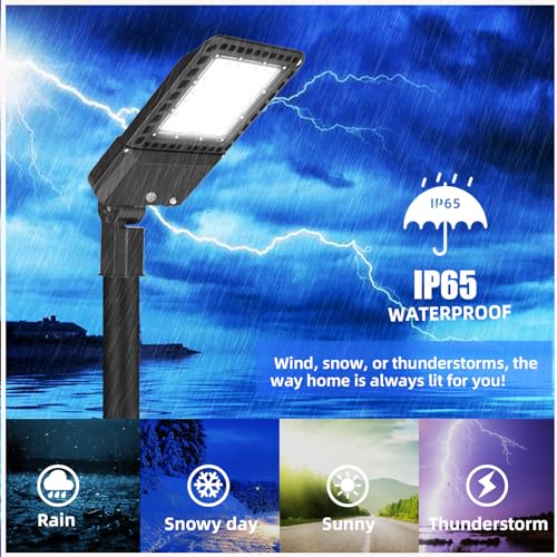 3 Pack 300W LED Parking Lot Lights Adjustable Slip Fitter, 5000K 39000LM (135LM/W) Outdoor Street Lighting with Dusk to Dawn Photocell, IP65 Waterproof Shoebox Pole Light for Stadium Sports