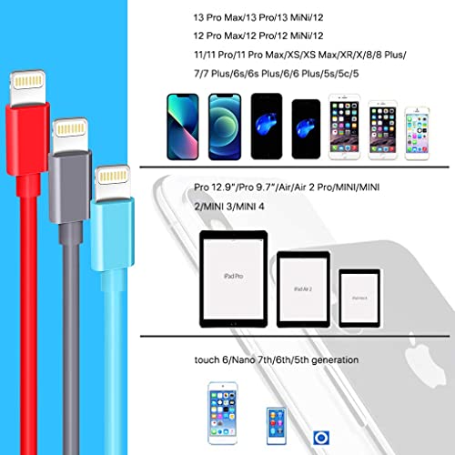 Jeercor Colorful iPhone Charger, MFI Certified Lightning Cable 3PACK 6FT High Speed Data Sync Transfer Charger Cable Compatible with iPhone 13/12/11 Pro Max/XS MAX/XR/XS/X/8/7/Plus/6S/6/SE/5S/iPad …