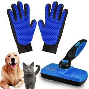 dog and cat self cleaning slicker brush & pet hair removal gloves for cats and dogs - great for deshedding/grooming - perfect for long and short pet hair - great for pets with sensitive skin