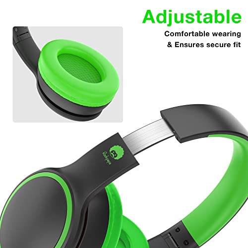 rockpapa E9W On-Ear Headphones with Microphone, Folding Wired Headphones with Mic & 5FT No-Tangle Cord, Portable Stereo Headphones for School Smartphone Computer Tablet Travel Black Green