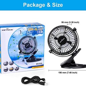 KEYNICE USB Desk Fan, 4 inch Stroller Fan, Mini Clip on Fan, 2 Speed Portable Quiet Fan, 360° Rotate USB Fan for Home, Office and Camping(Black)