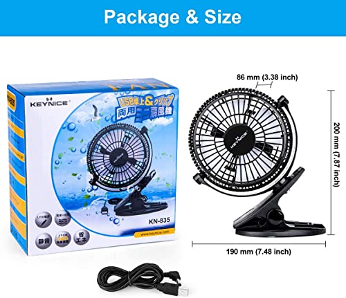 KEYNICE USB Desk Fan, 4 inch Stroller Fan, Mini Clip on Fan, 2 Speed Portable Quiet Fan, 360° Rotate USB Fan for Home, Office and Camping(Black)