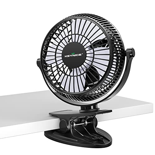 KEYNICE USB Desk Fan, 4 inch Stroller Fan, Mini Clip on Fan, 2 Speed Portable Quiet Fan, 360° Rotate USB Fan for Home, Office and Camping(Black)