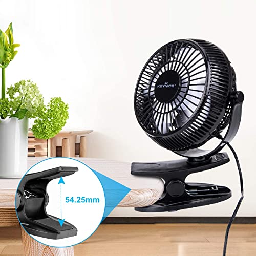 KEYNICE USB Desk Fan, 4 inch Stroller Fan, Mini Clip on Fan, 2 Speed Portable Quiet Fan, 360° Rotate USB Fan for Home, Office and Camping(Black)