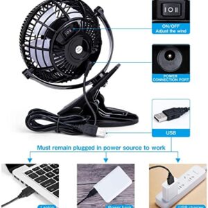 KEYNICE USB Desk Fan, 4 inch Stroller Fan, Mini Clip on Fan, 2 Speed Portable Quiet Fan, 360° Rotate USB Fan for Home, Office and Camping(Black)