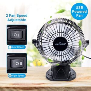 KEYNICE USB Desk Fan, 4 inch Stroller Fan, Mini Clip on Fan, 2 Speed Portable Quiet Fan, 360° Rotate USB Fan for Home, Office and Camping(Black)