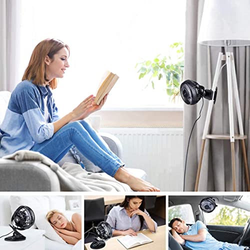 KEYNICE USB Desk Fan, 4 inch Stroller Fan, Mini Clip on Fan, 2 Speed Portable Quiet Fan, 360° Rotate USB Fan for Home, Office and Camping(Black)