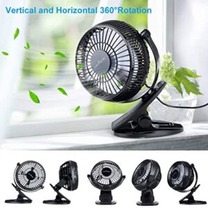 KEYNICE USB Desk Fan, 4 inch Stroller Fan, Mini Clip on Fan, 2 Speed Portable Quiet Fan, 360° Rotate USB Fan for Home, Office and Camping(Black)