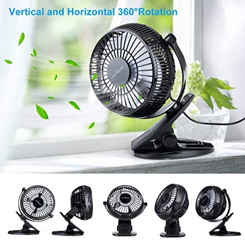 KEYNICE USB Desk Fan, 4 inch Stroller Fan, Mini Clip on Fan, 2 Speed Portable Quiet Fan, 360° Rotate USB Fan for Home, Office and Camping(Black)