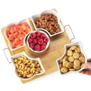 youeon appetizer serving tray, ceramic divided serving tray, divided serving platters for relish dishes, removable serving dishes for chips and dip, condiment, veggies, candy and snacks
