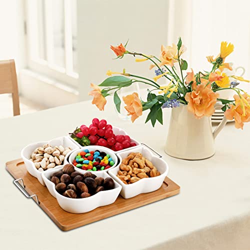 YOUEON Appetizer Serving Tray, Ceramic Divided Serving Tray, Divided Serving Platters for Relish Dishes, Removable Serving Dishes for Chips and Dip, Condiment, Veggies, Candy and Snacks