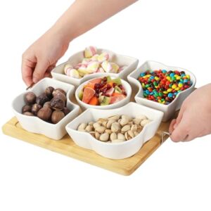 YOUEON Appetizer Serving Tray, Ceramic Divided Serving Tray, Divided Serving Platters for Relish Dishes, Removable Serving Dishes for Chips and Dip, Condiment, Veggies, Candy and Snacks