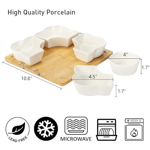 YOUEON Appetizer Serving Tray, Ceramic Divided Serving Tray, Divided Serving Platters for Relish Dishes, Removable Serving Dishes for Chips and Dip, Condiment, Veggies, Candy and Snacks