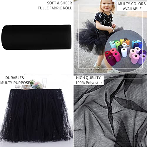 IONTACH Black Tulle Fabric Rolls 54 Inch by 40 Yards Fabric Tulle Bolt for Wedding Decorations DIY Black Tutu Baby Shower Table Skirt Ceiling Decor Birthday Party Craft Supplies