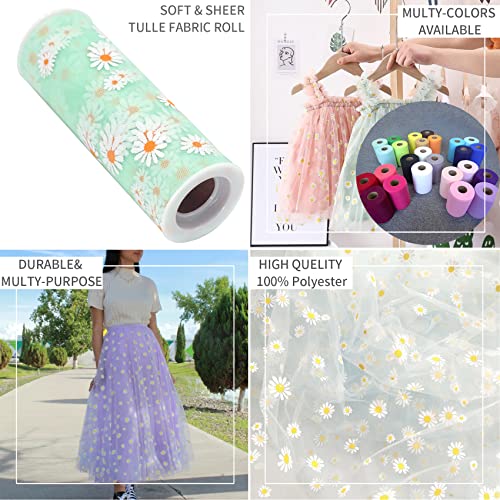 IONTACH Daisy Tulle Rolls 6 Inch by 10 Yards (30FT) Fabric Spool Tulle Ribbon for DIY Tutu Skirt Sewing Bow Wedding Decorations Craft Supplies (Aqua)